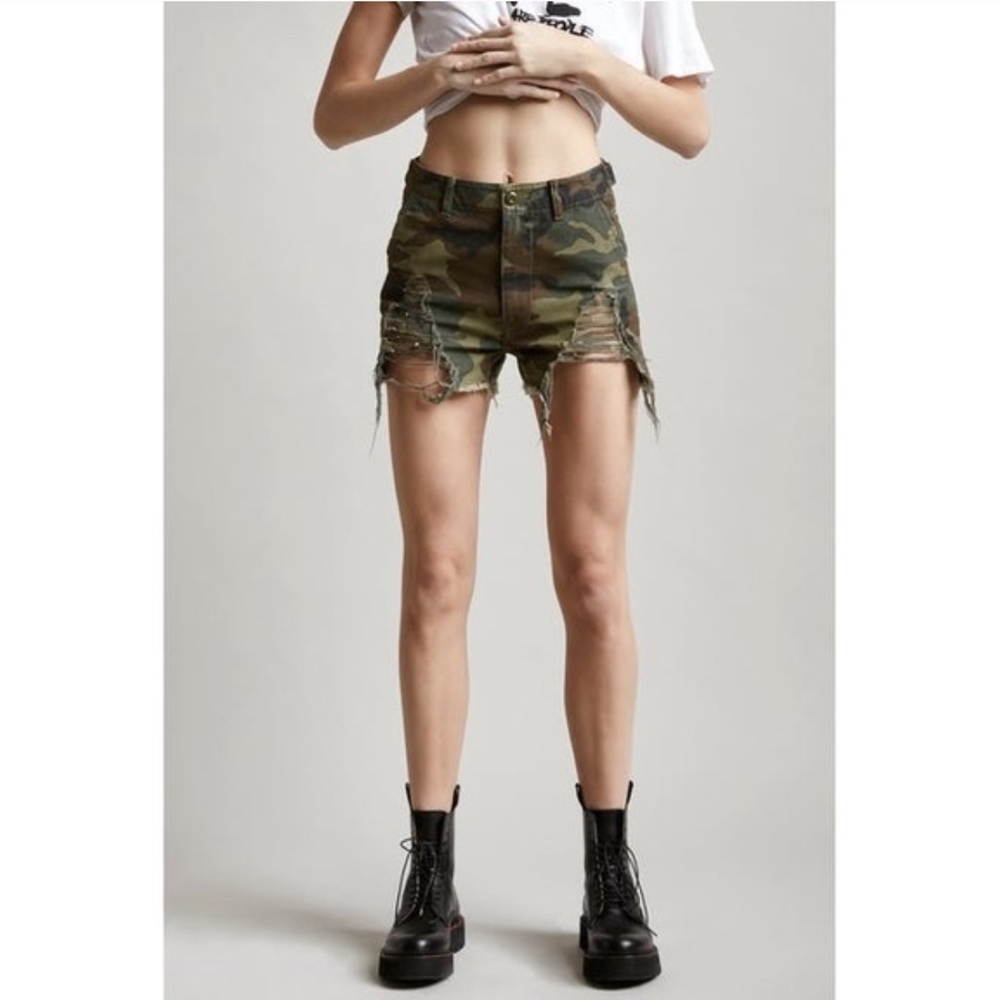 R13 Camo Distressed Camp Shorts